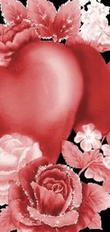 Red and pink floral heart wallpaper design for mobile.