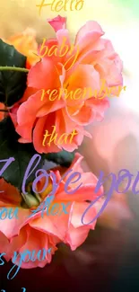 Romantic flower wallpaper with text overlay: I love you.