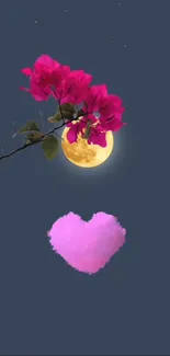 Romantic floral moon wallpaper with a heart cloud.