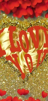 Romantic glitter heart with 'I Love You' text on a phone wallpaper.