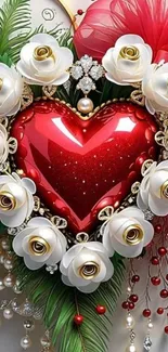 Heart and roses with pearls wallpaper design.