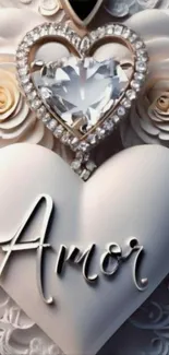 Romantic heart design with roses and gemstones