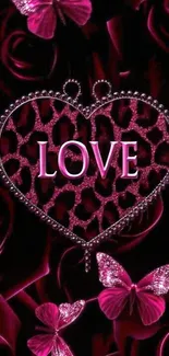 Heart-shaped love design with roses and butterflies.