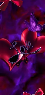 Romantic heart and butterfly design wallpaper.