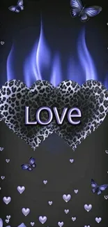Purple cheetah print heart with butterflies wallpaper