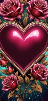 Heart and roses design with dark pink background for romantic themes.