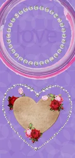 Purple heart wallpaper with roses circle design.