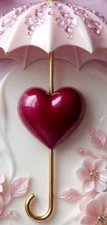 Romantic wallpaper with heart and umbrella design.