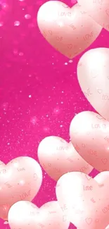 Romantic pink heart balloons on a vibrant background.