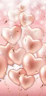 Romantic heart balloons on soft pink background for phone wallpaper.