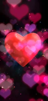 Vibrant heart bokeh wallpaper with romantic red hues.