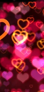 Romantic red and pink heart bokeh wallpaper.