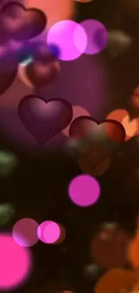 Romantic heart bokeh wallpaper with vibrant colors.