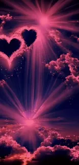 Romantic hearts in pink clouds wallpaper.