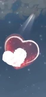 Mobile wallpaper with a heart-shaped cloud glowing in the night sky.