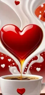 Heart-shaped steam in coffee cup wallpaper.