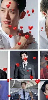 Collage of stylish men with red hearts floating around.