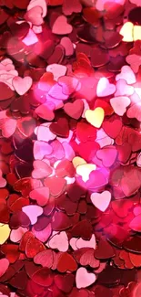 Red and pink heart confetti wallpaper for mobile phones.