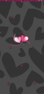 Dark wallpaper with pink hearts and romantic design.