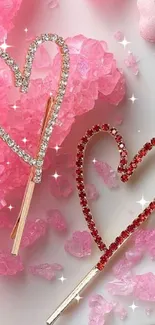 Romantic pink and red heart-themed wallpaper design.