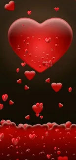 Romantic mobile wallpaper with cascading red hearts.