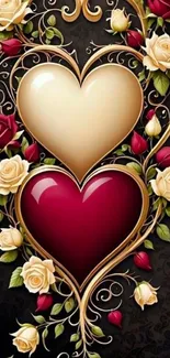 Romantic hearts and roses mobile wallpaper.
