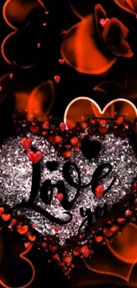 Romantic 'Love You' heart with orange glitter accents.