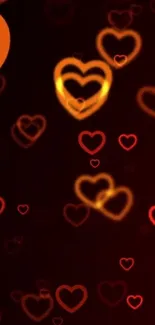 Romantic heart wallpaper with glowing orange and red hues.