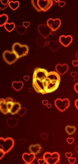 Red and gold heart design glowing on a dark background.