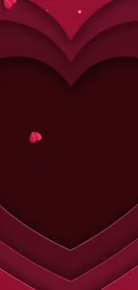 Mobile wallpaper with layered deep red hearts.