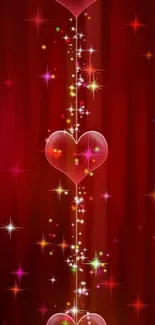 Romantic red heart with sparkling stars wallpaper.