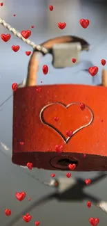 Romantic heart lock with red hearts floating around.