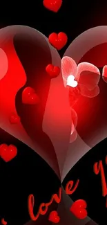 Romantic red heart wallpaper with love message.