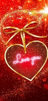 A glowing red heart with 'Love You' text on a vibrant background.