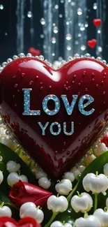 Heart with 'Love You' surrounded by flowers.