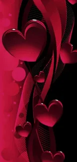 Red hearts on black background, romantic mobile wallpaper.