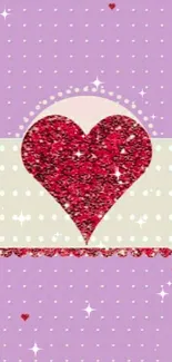 Lavender wallpaper with a glittery red heart.