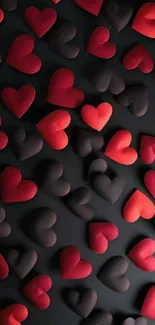 Mobile wallpaper with red and black heart pattern on dark background.