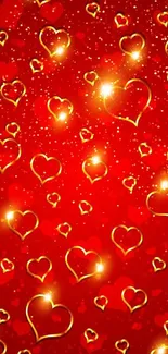 Red and gold heart pattern wallpaper with a romantic theme.