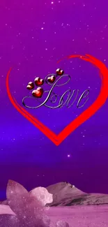 Romantic heart with purple background wallpaper.