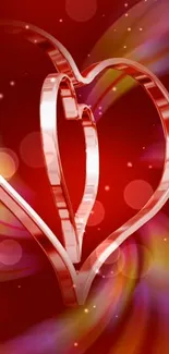 Romantic red heart with artistic design on mobile wallpaper.