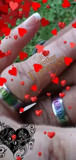 Romantic rings with red hearts wallpaper.