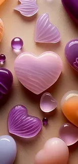 Vibrant heart-shaped gemstones on a light background.