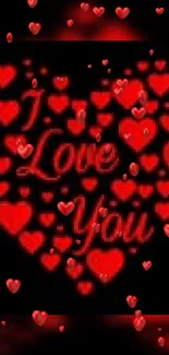 Romantic red heart wallpaper with 'I Love You' message.