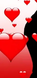 Romantic wallpaper with red hearts on gradient background.