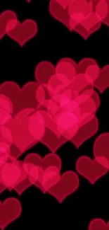 Red heart pattern on black background, romantic mobile wallpaper.