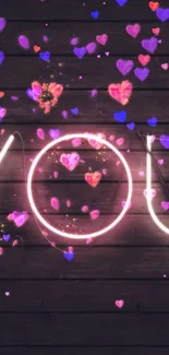 Romantic neon heart wallpaper on wood.