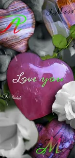 Romantic heart wallpaper with colorful design and elegant text.