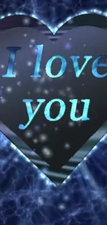 A glowing heart with 'I love you' text on blue background.