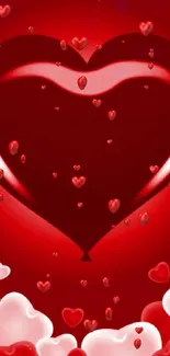 Red heart wallpaper with romantic floating hearts.